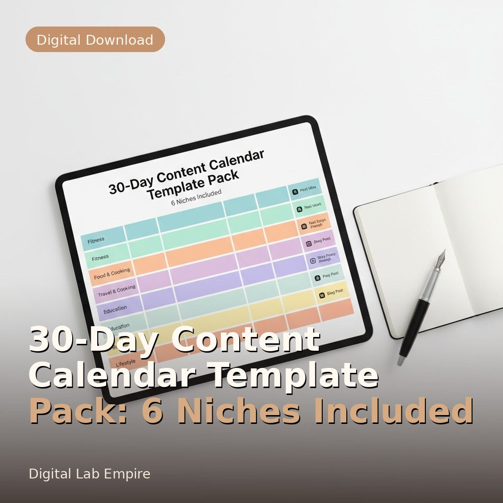 30-Day Content Calendar Template Pack: 6 Niches Included