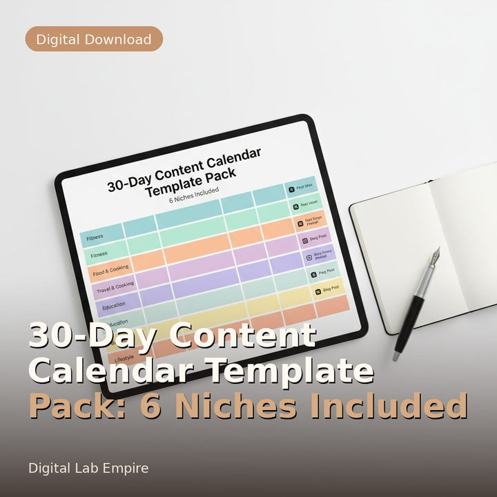 30-Day Content Calendar Template Pack: 6 Niches Included