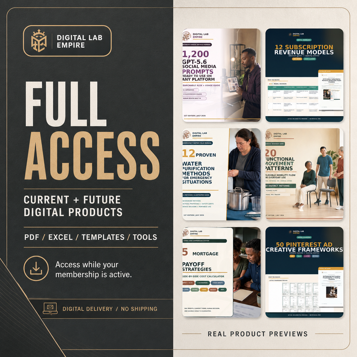 Digital Lab Empire Full Access membership beside previews of included digital products.
